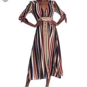 Paolino Striped V-Neck Front Button Dress - Size M